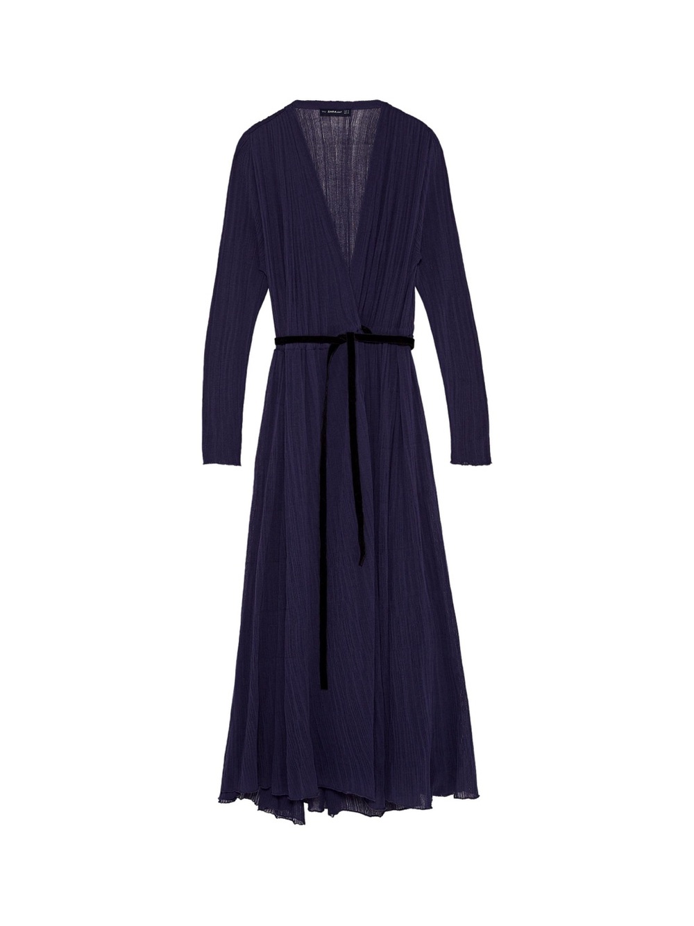 Zara Knit Crossover Wrap Long Dress Velvet Belt Midnight Blue S